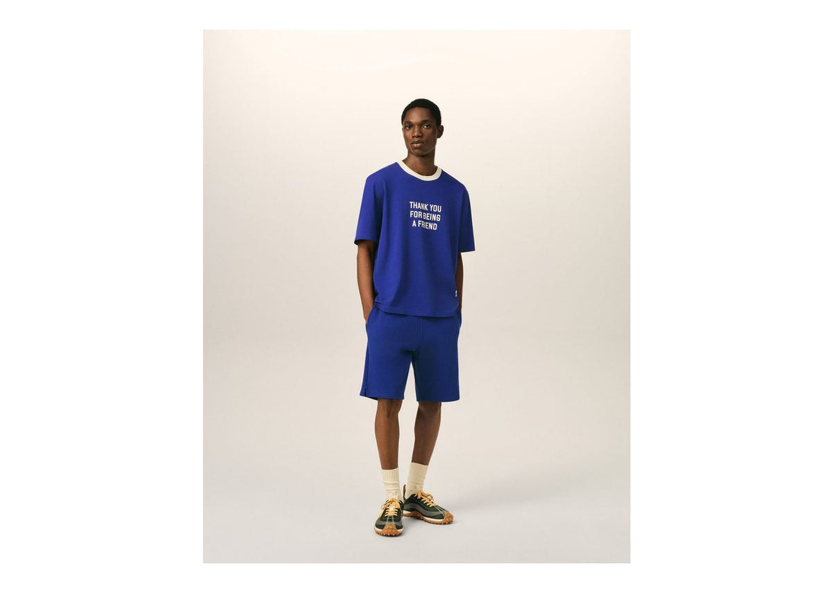 Ami Paris Embossed Ami De Coeur Cotton Shorts Royal Blue