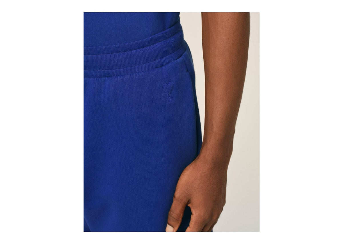 Ami Paris Embossed Ami De Coeur Cotton Shorts Royal Blue