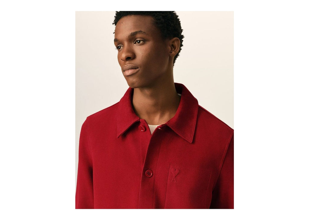 Ami Paris Embossed Ami De Coeur Suede Leather Jacket Ruby Red