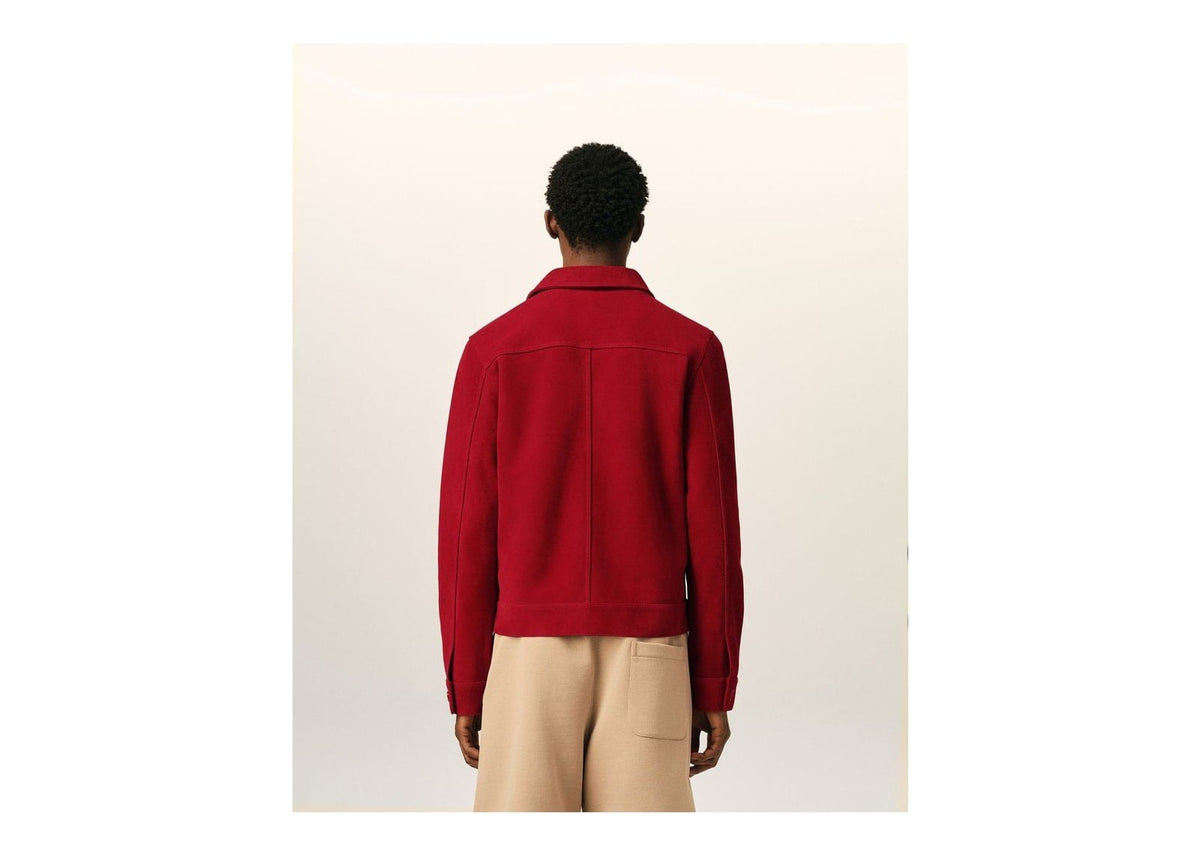 Ami Paris Embossed Ami De Coeur Suede Leather Jacket Ruby Red