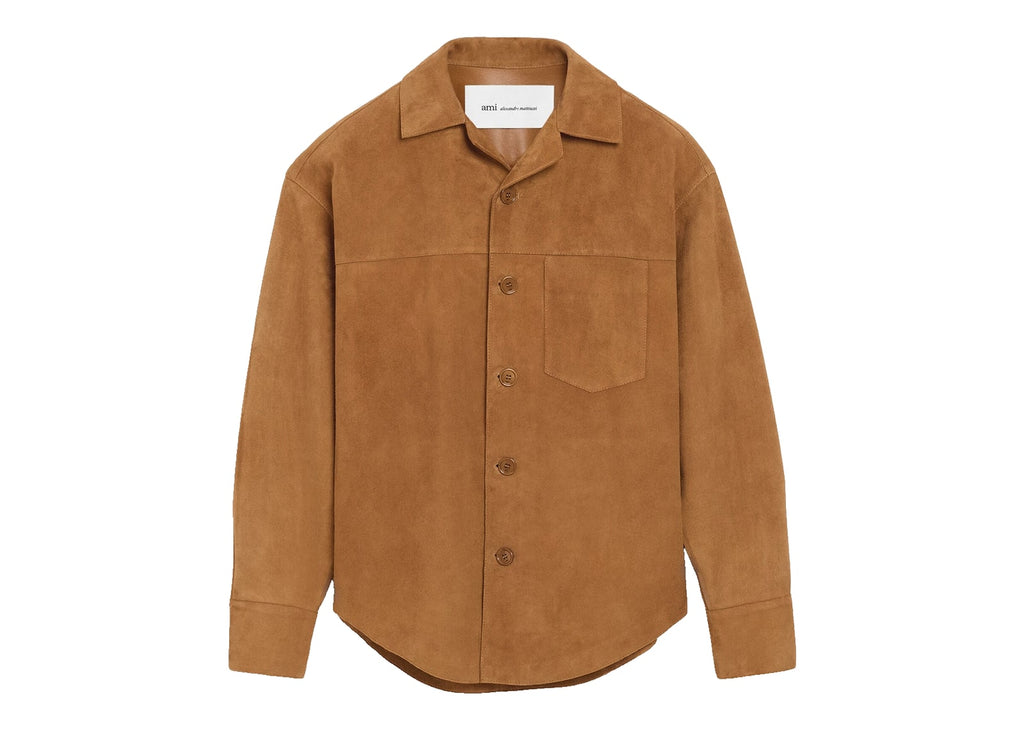 Ami Paris Goat Leather Buttoned Overshirt Caramel