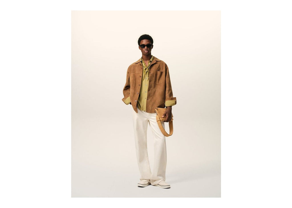 Ami Paris Goat Leather Buttoned Overshirt Caramel