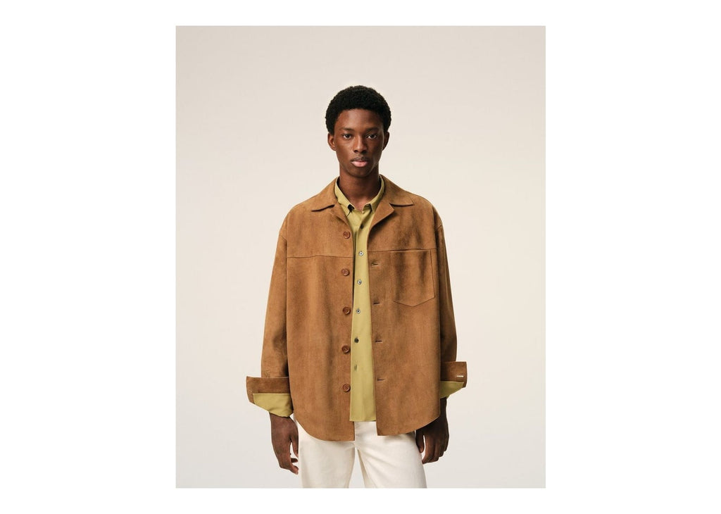 Ami Paris Goat Leather Buttoned Overshirt Caramel