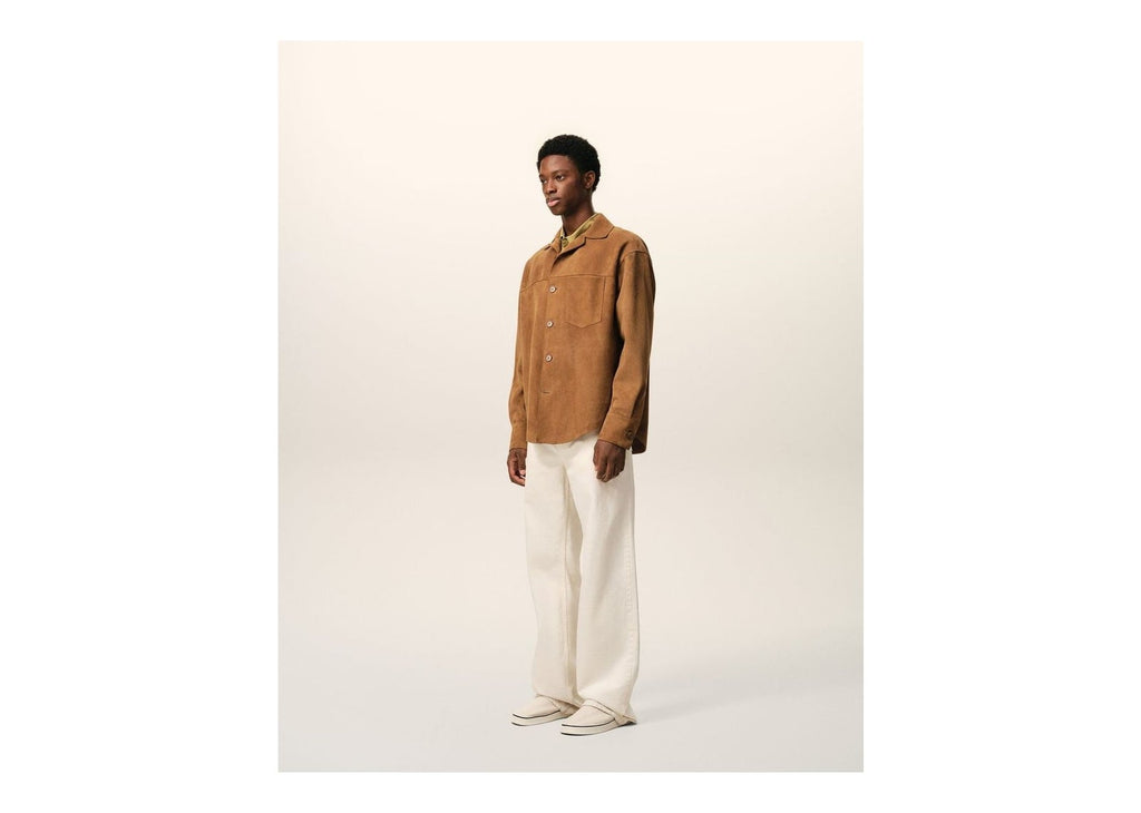 Ami Paris Goat Leather Buttoned Overshirt Caramel
