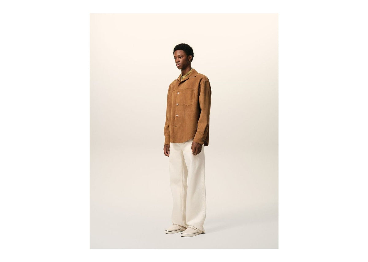 Ami Paris Goat Leather Buttoned Overshirt Caramel