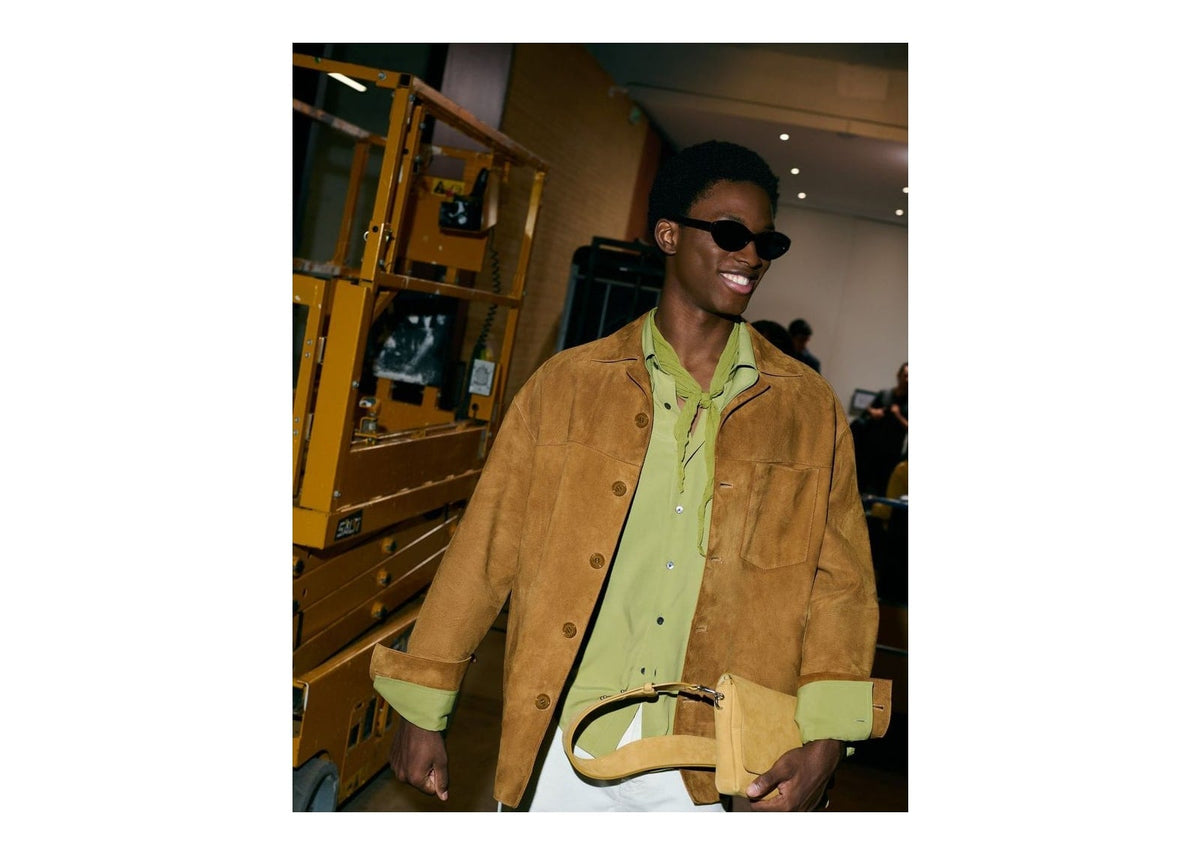 Ami Paris Goat Leather Buttoned Overshirt Caramel