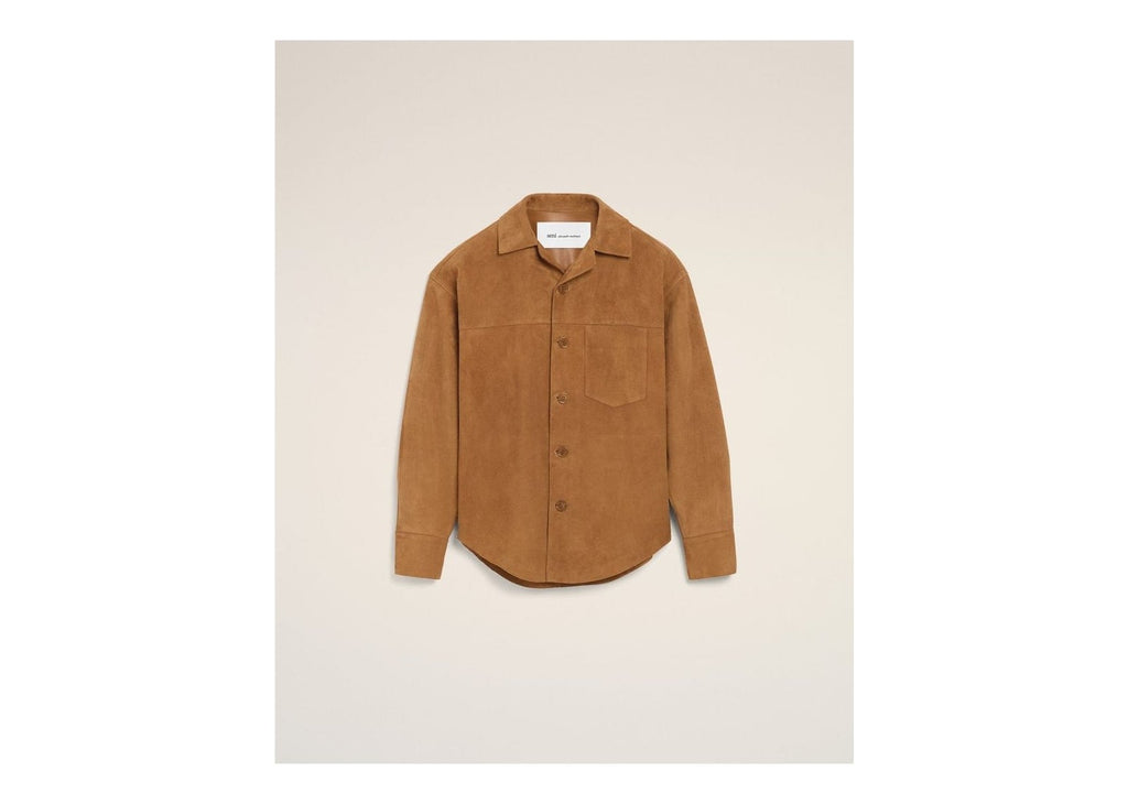 Ami Paris Goat Leather Buttoned Overshirt Caramel