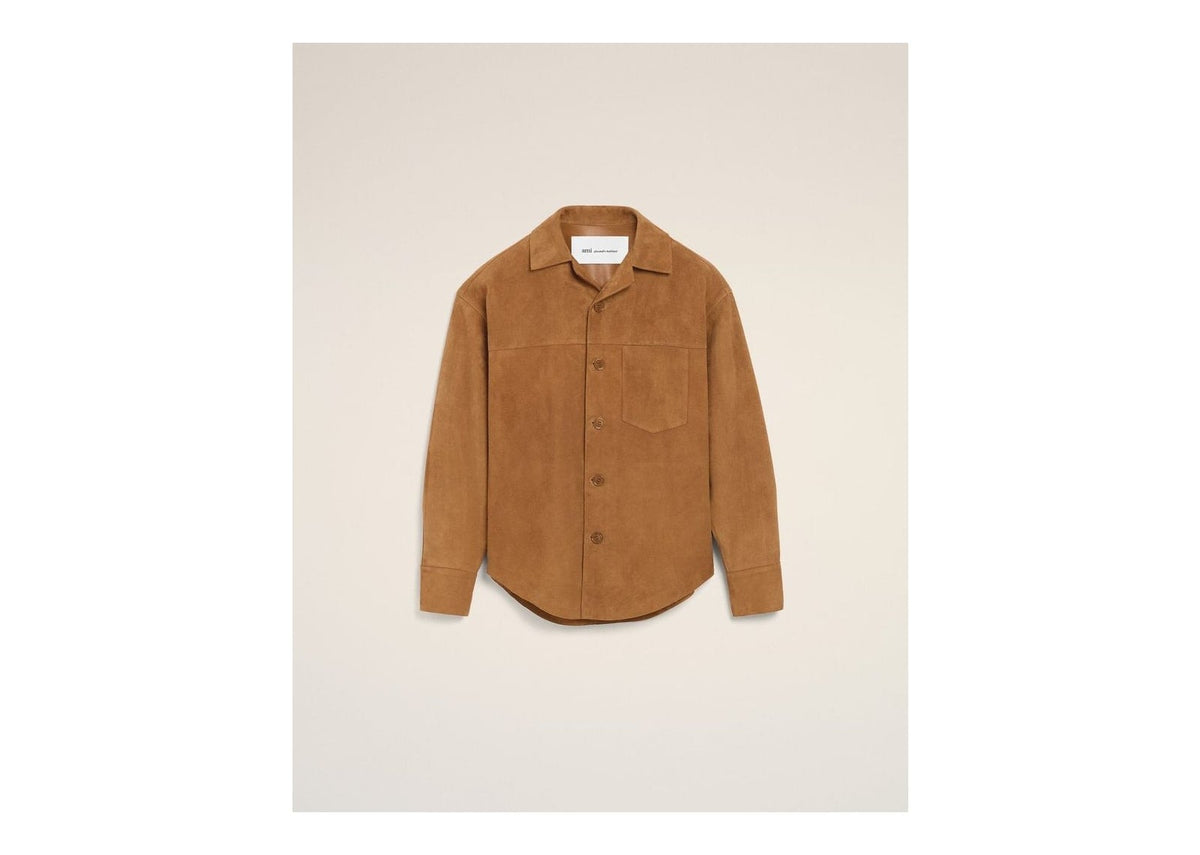 Ami Paris Goat Leather Buttoned Overshirt Caramel