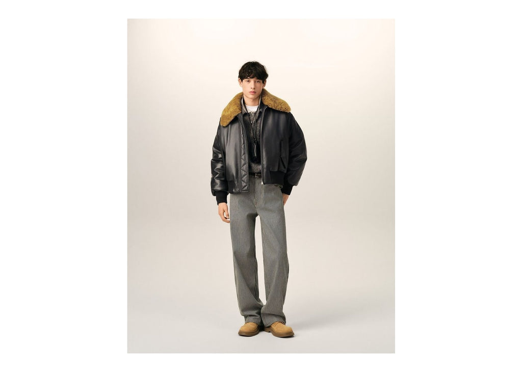 Ami Paris Lamb Leather Padded Jacket Black