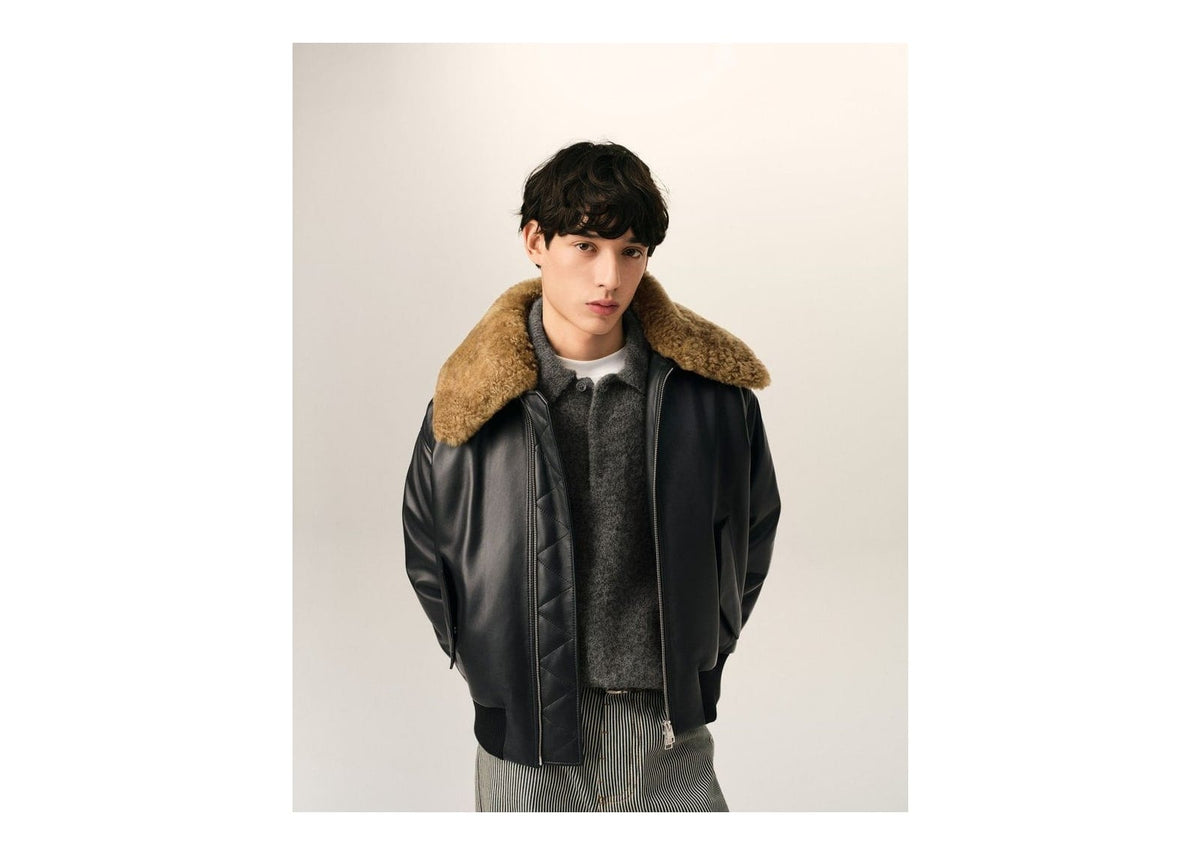Ami Paris Lamb Leather Padded Jacket Black