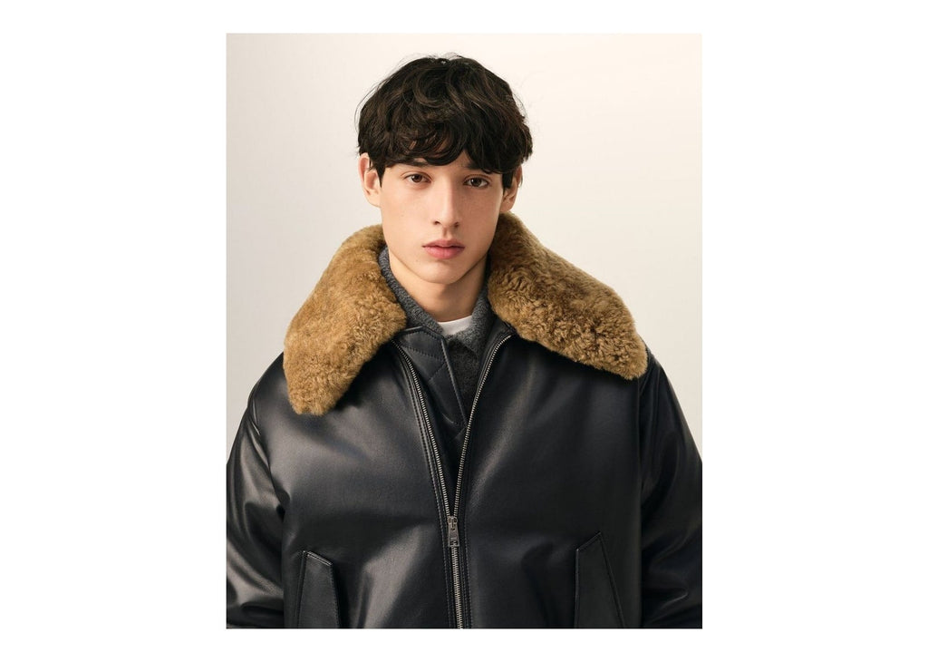Ami Paris Lamb Leather Padded Jacket Black