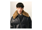 Ami Paris Lamb Leather Padded Jacket Black
