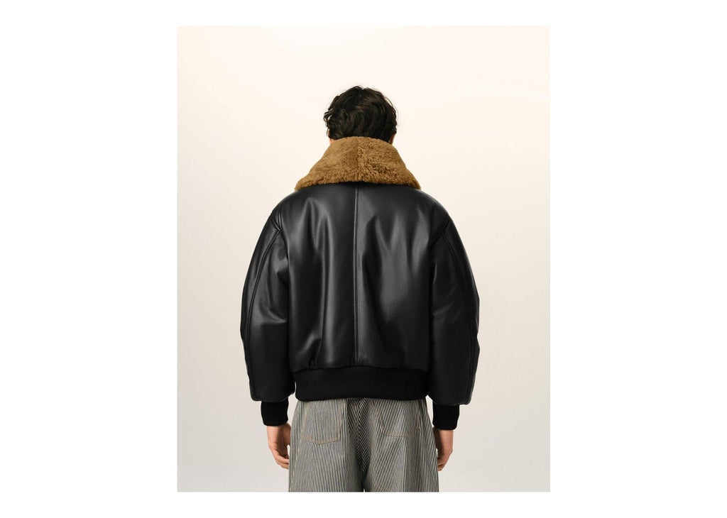 Ami Paris Lamb Leather Padded Jacket Black