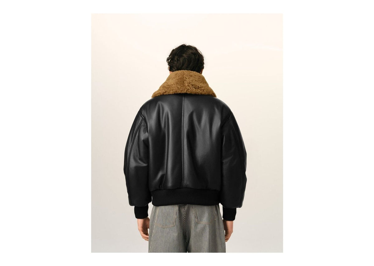 Ami Paris Lamb Leather Padded Jacket Black