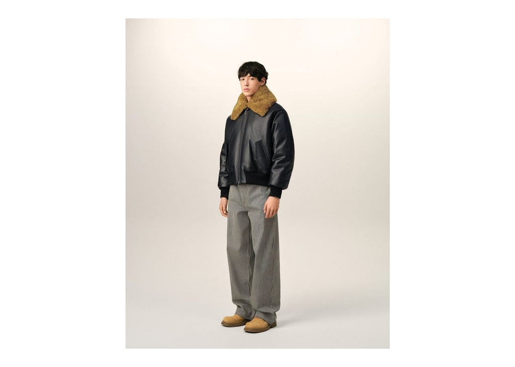 Ami Paris Lamb Leather Padded Jacket Black