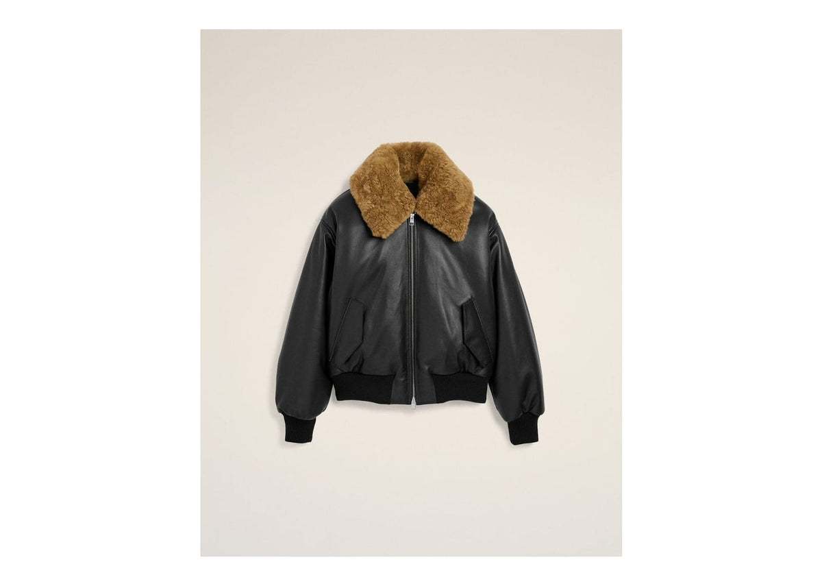 Ami Paris Lamb Leather Padded Jacket Black