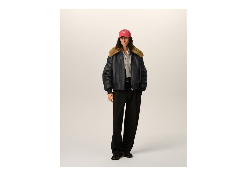 Ami Paris Lamb Leather Padded Jacket Black