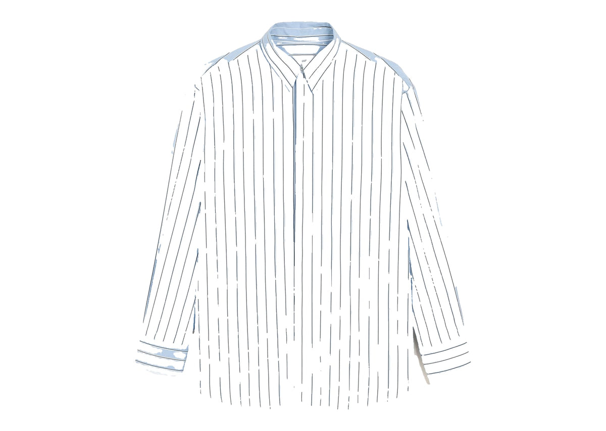 Ami Paris Large Striped Cotton Shirt with Removable Collar Cashmere Blue/Ivory