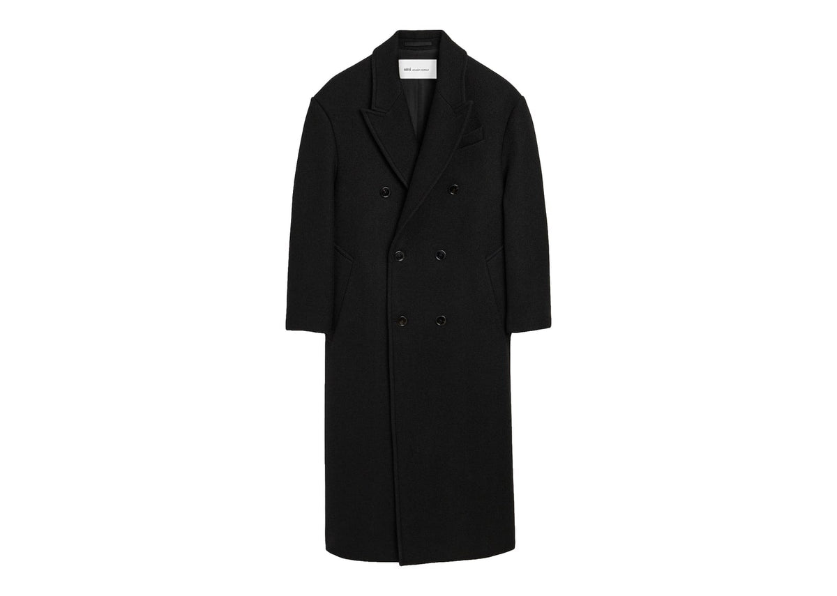 Ami Paris Long Double Breasted Wool Coat Black