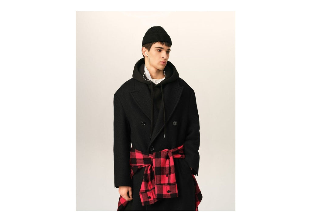 Ami Paris Long Double Breasted Wool Coat Black