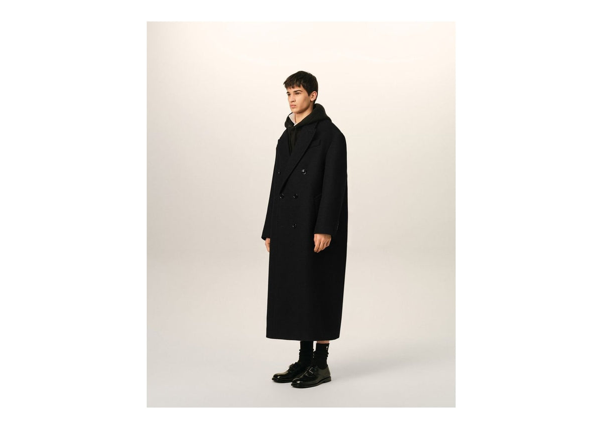 Ami Paris Long Double Breasted Wool Coat Black