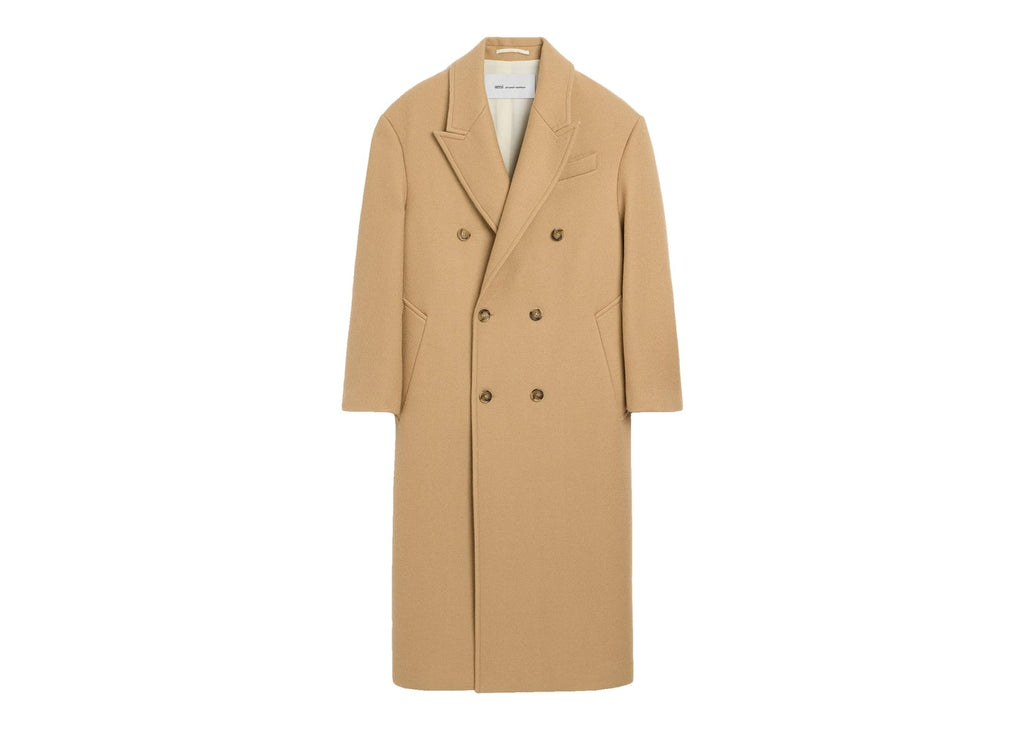 Ami Paris Long Double Breasted Wool Coat Mastic Beige