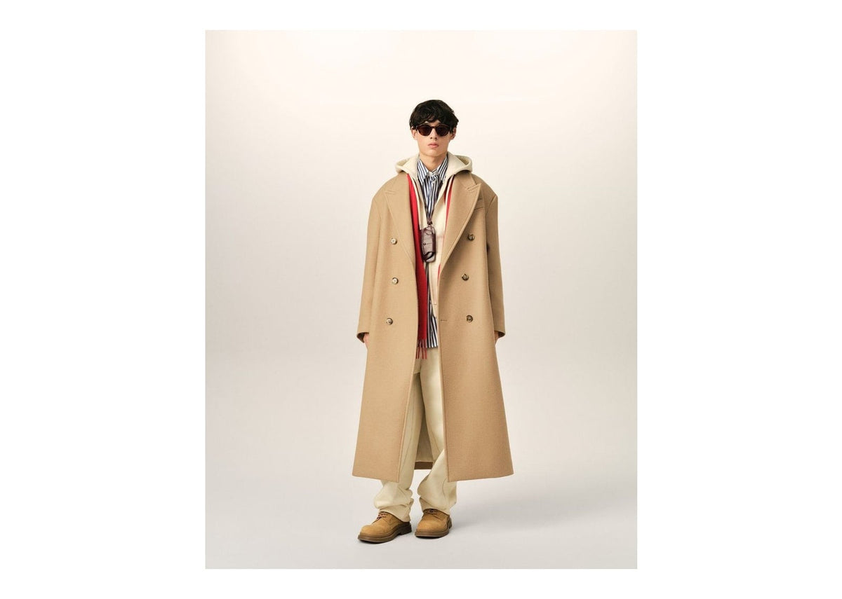Ami Paris Long Double Breasted Wool Coat Mastic Beige