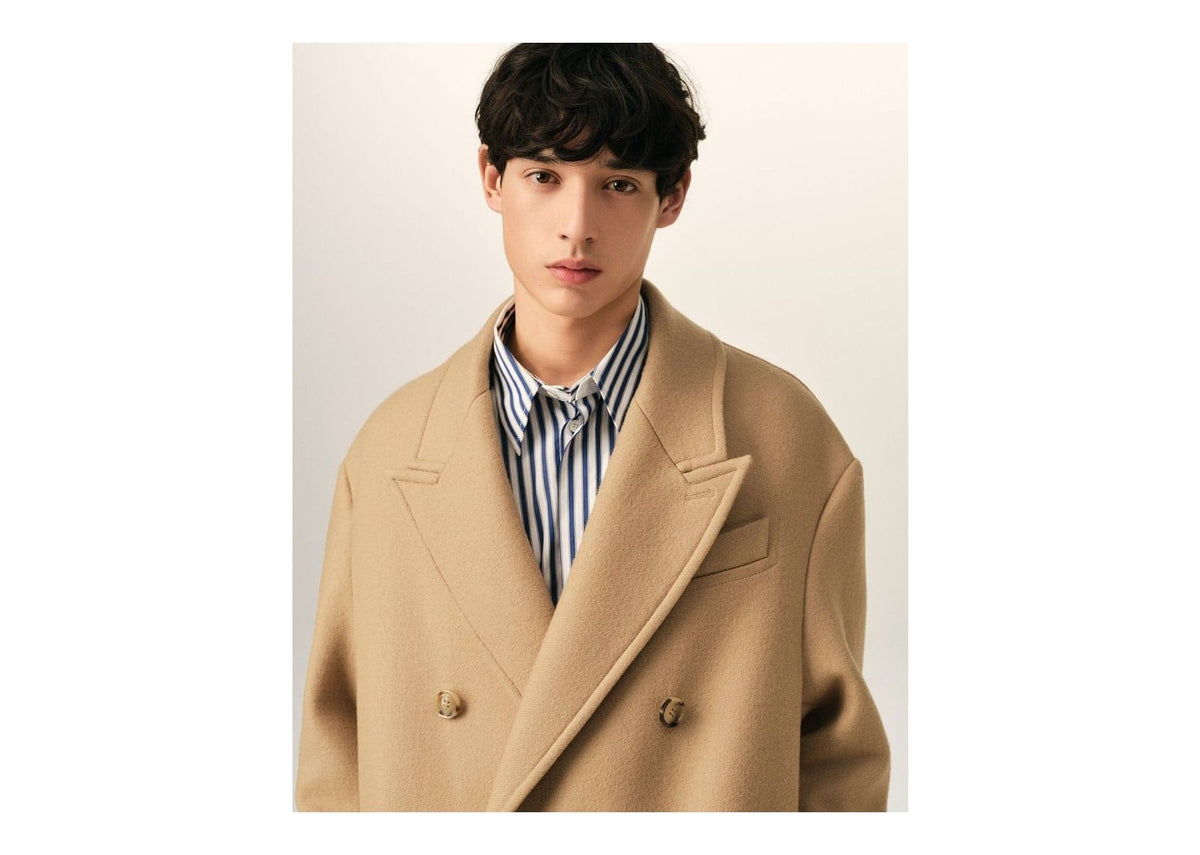 Ami Paris Long Double Breasted Wool Coat Mastic Beige