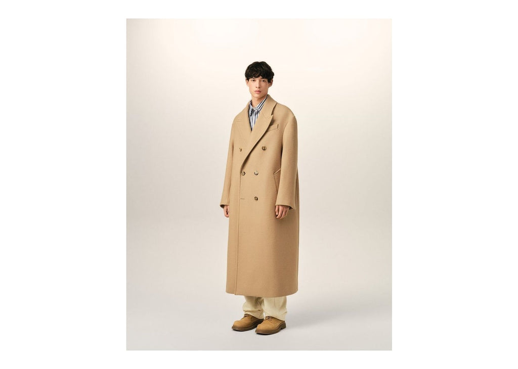Ami Paris Long Double Breasted Wool Coat Mastic Beige