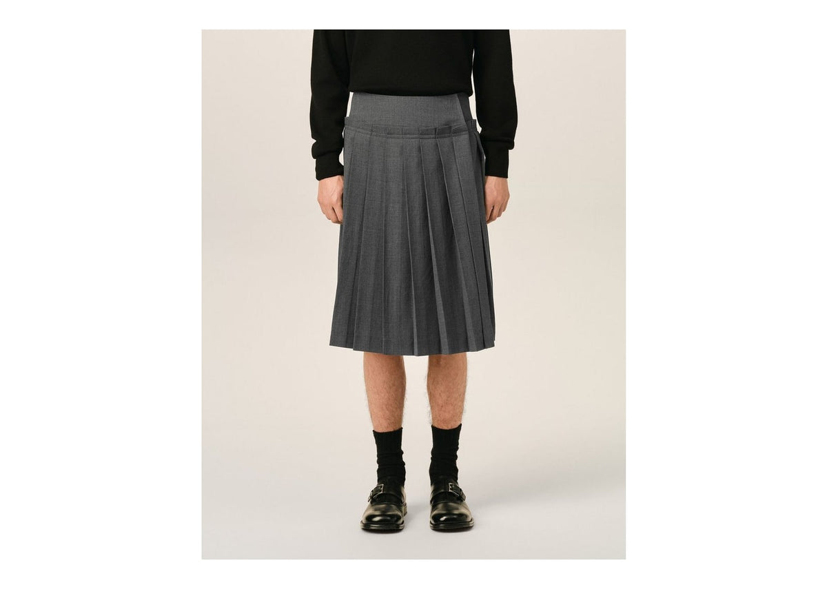 Ami Paris Midi Pleated Wool Skirt Carbon Grey