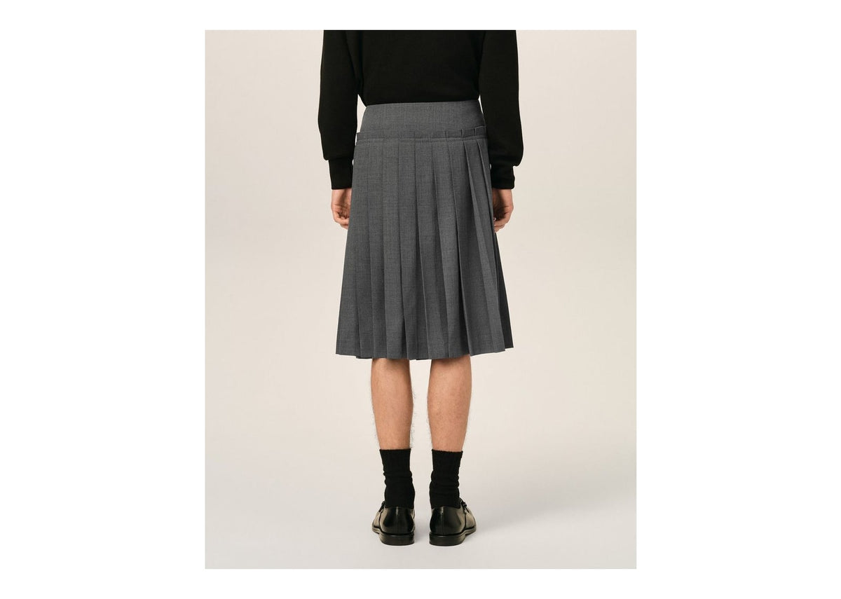 Ami Paris Midi Pleated Wool Skirt Carbon Grey