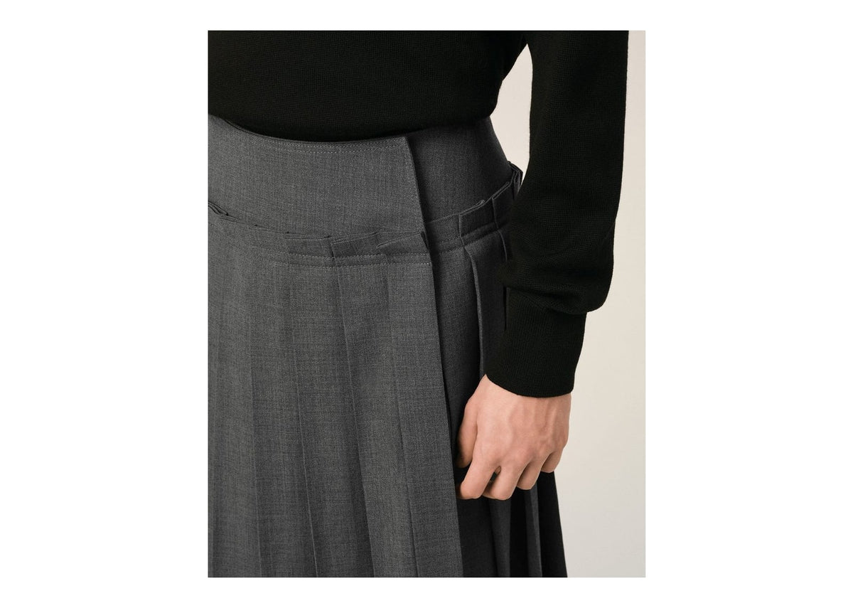 Ami Paris Midi Pleated Wool Skirt Carbon Grey