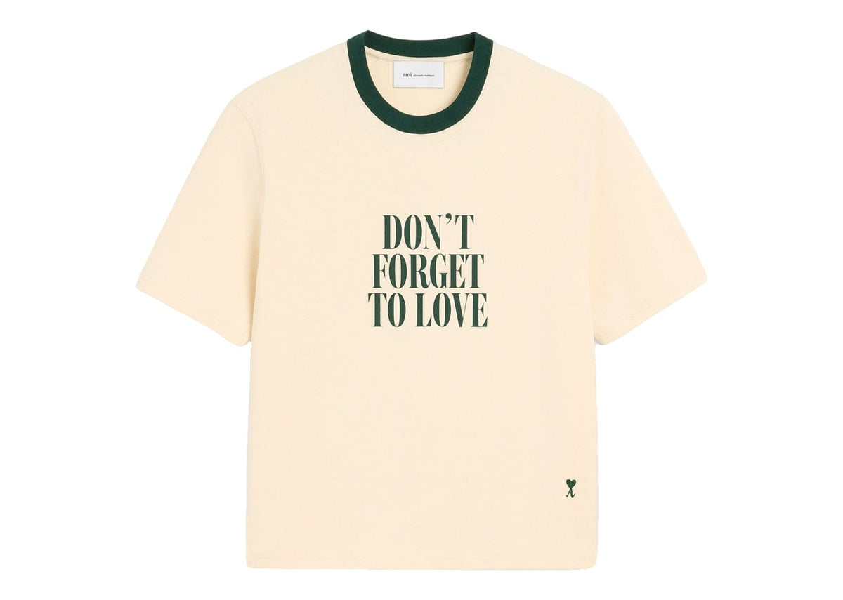 Ami Paris Printed Cotton Don't Forget To Love T-Shirt Ivory