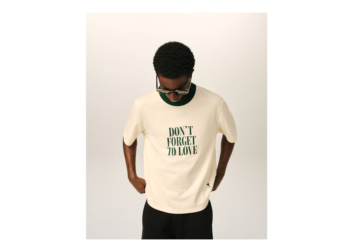 Ami Paris Printed Cotton Don't Forget To Love T-Shirt Ivory