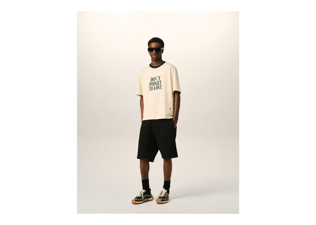 Ami Paris Printed Cotton Don't Forget To Love T-Shirt Ivory
