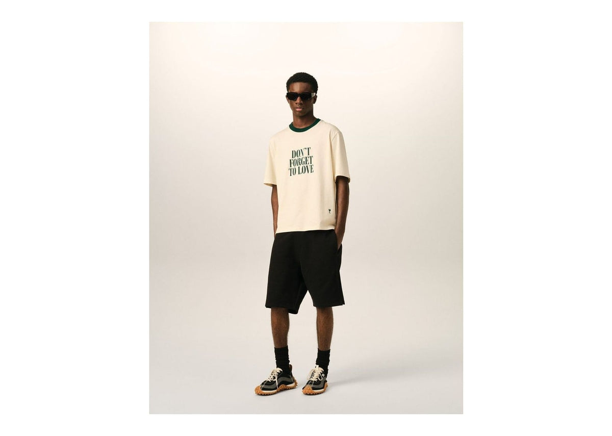 Ami Paris Printed Cotton Don't Forget To Love T-Shirt Ivory