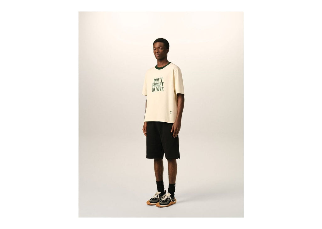 Ami Paris Printed Cotton Don't Forget To Love T-Shirt Ivory