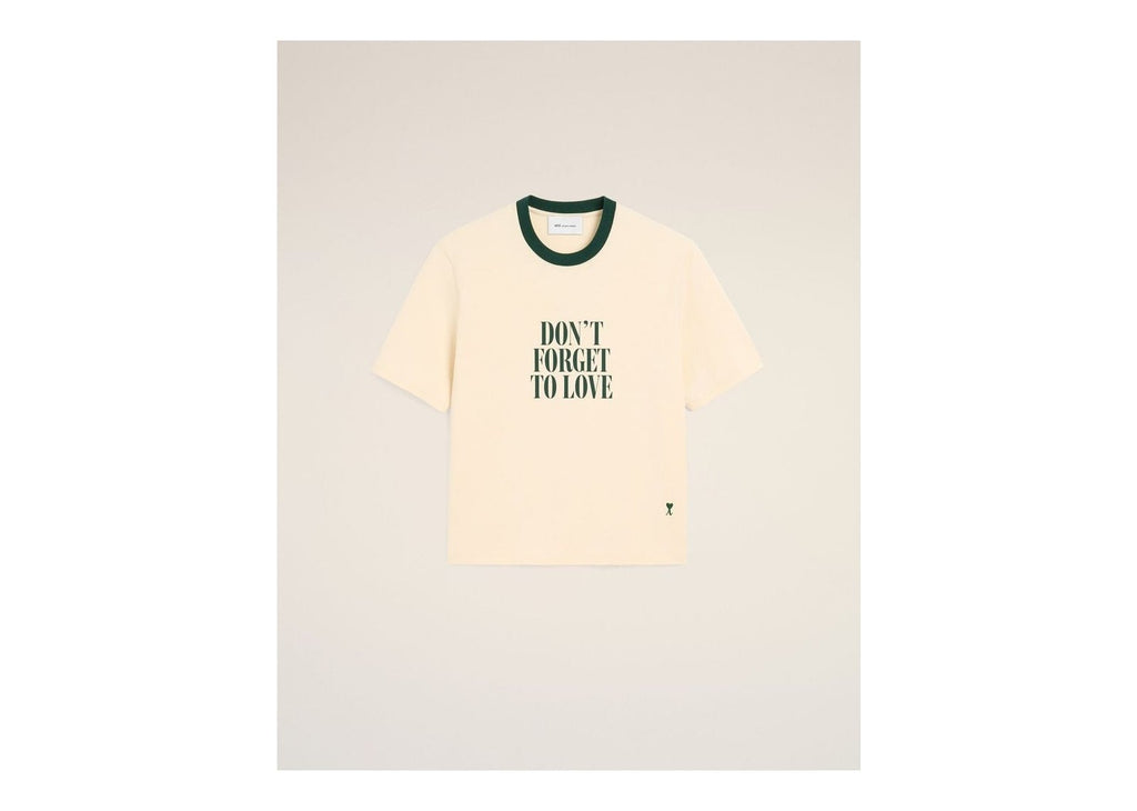 Ami Paris Printed Cotton Don't Forget To Love T-Shirt Ivory