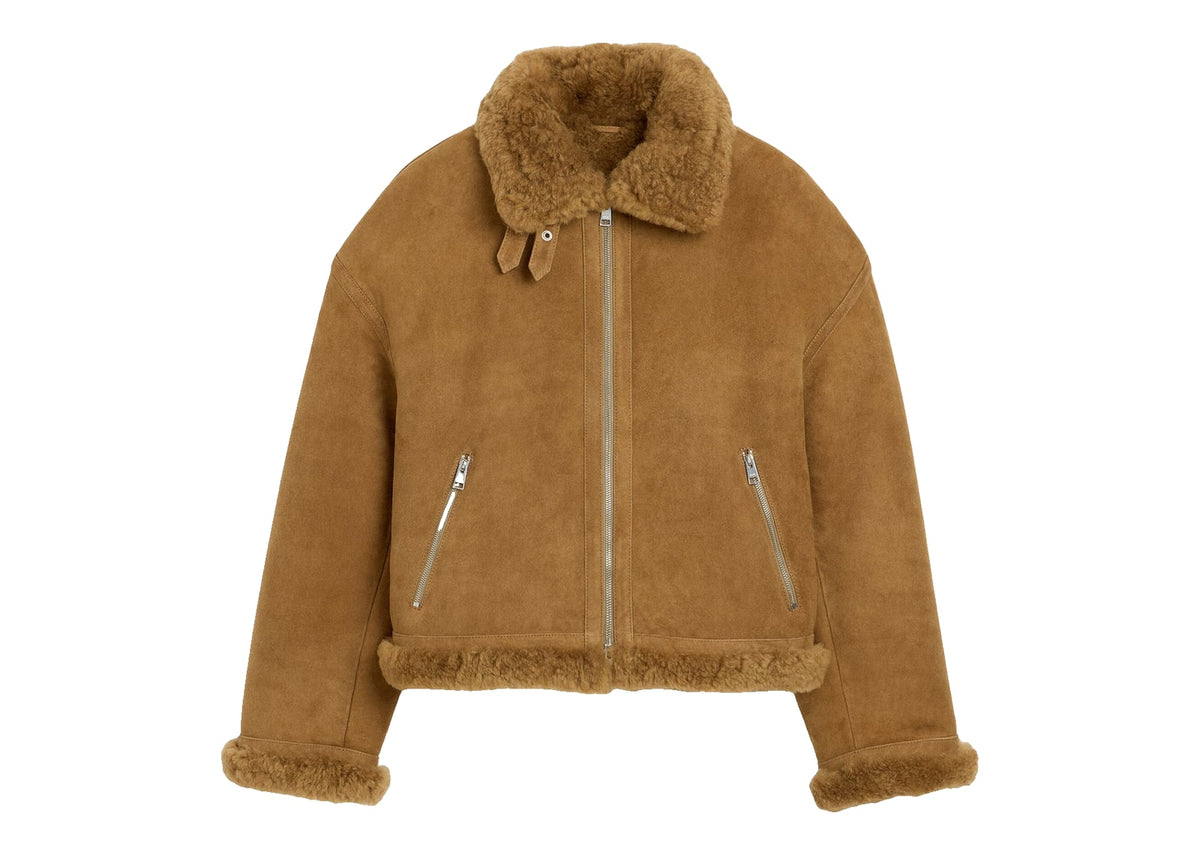 Ami Paris Sheep Shearling Aviator Jacket Mastic Beige