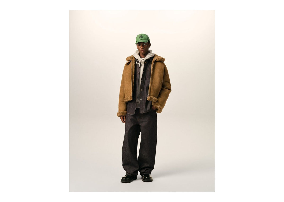 Ami Paris Sheep Shearling Aviator Jacket Mastic Beige