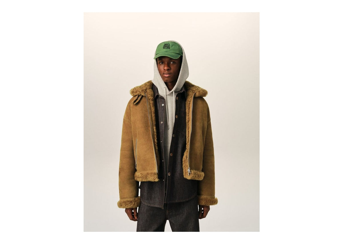 Ami Paris Sheep Shearling Aviator Jacket Mastic Beige