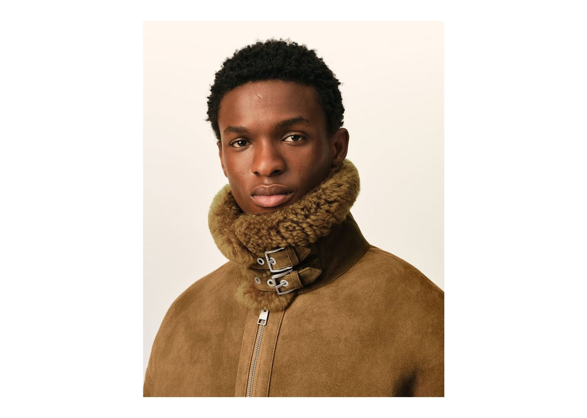 Ami Paris Sheep Shearling Aviator Jacket Mastic Beige