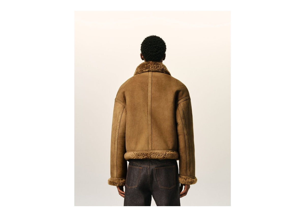 Ami Paris Sheep Shearling Aviator Jacket Mastic Beige