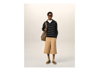 Ami Paris Striped Cotton Polo with Ami Patch Black/White