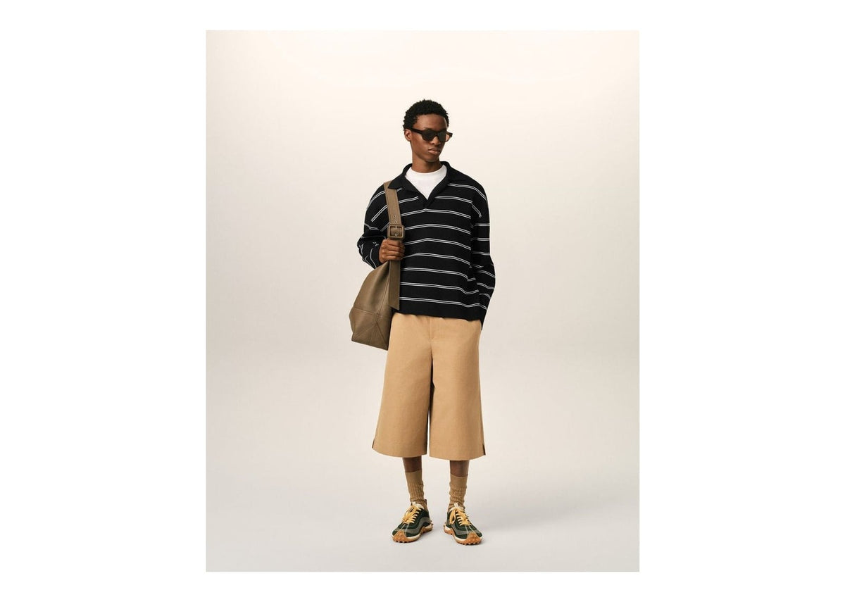 Ami Paris Striped Cotton Polo with Ami Patch Black/White