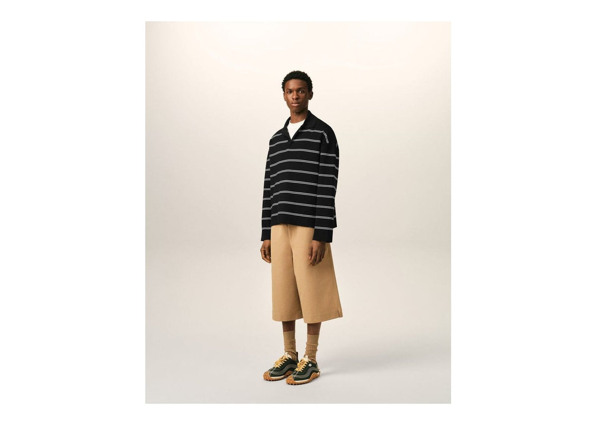 Ami Paris Striped Cotton Polo with Ami Patch Black/White