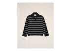 Ami Paris Striped Cotton Polo with Ami Patch Black/White