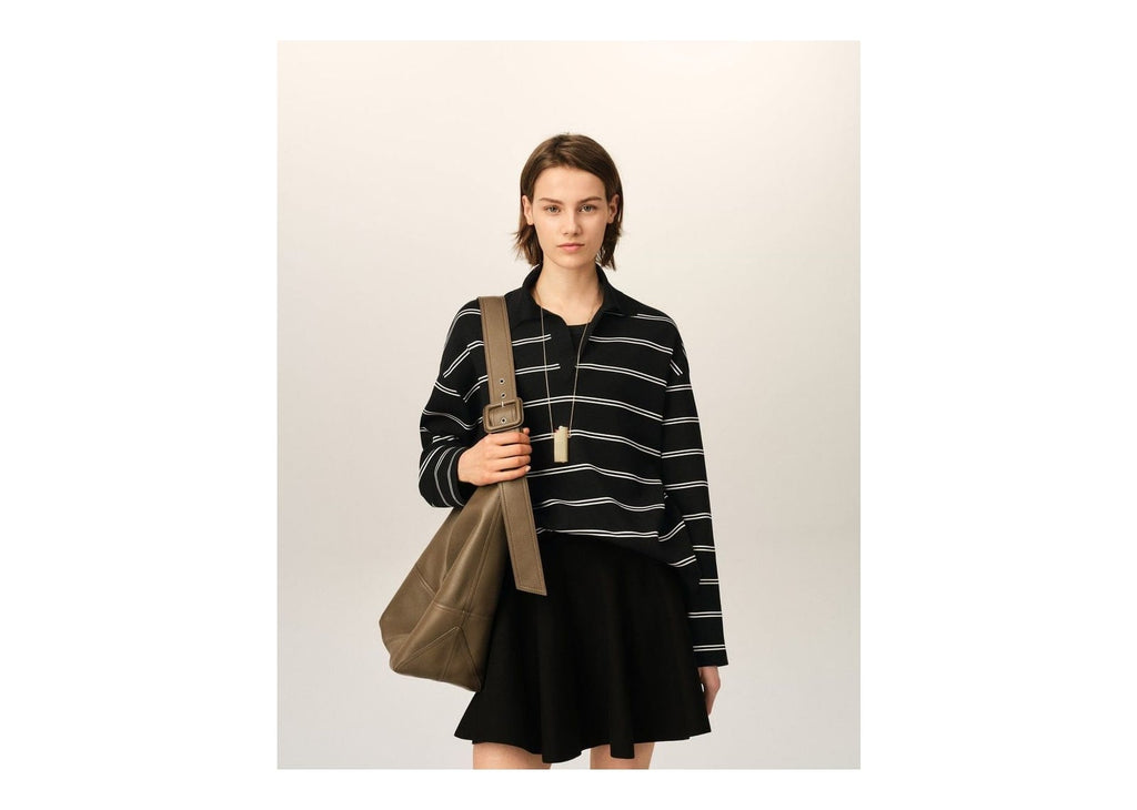 Ami Paris Striped Cotton Polo with Ami Patch Black/White