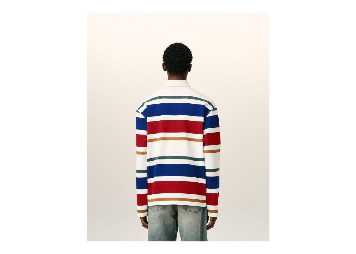 Ami Paris Striped Cotton Polo with Ami Patch White/Blue/Red