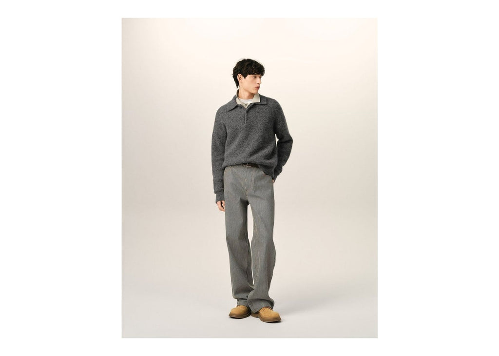Ami Paris Wool and Alpaca Polo with Ami Embroidery Carbon Grey